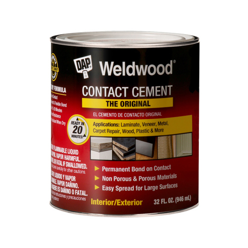 Weldwood 00272 Contact Cement, Liquid, Strong Solvent, Tan, 1 qt Can