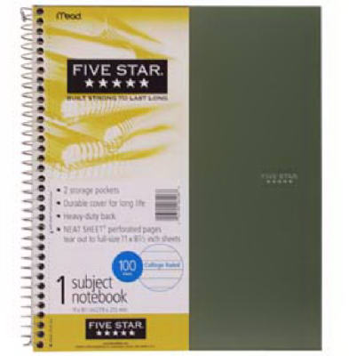 Mead 06206 Notebook 8-1/2" W X 11" L College Ruled Spiral Assorted