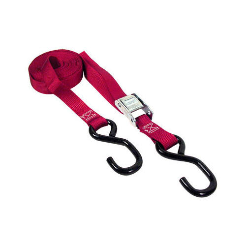 Tie-Down, 1 in W, 15 ft L, Orange, 400 lb Working Load, S-Hook End