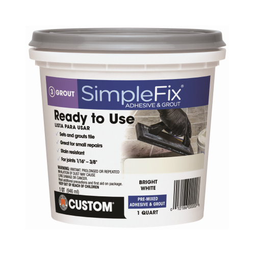 SimpleFix Pre-Mixed Adhesive and Grout, Paste, Bright White, 1 qt Pail