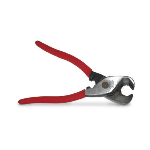 Cable Cutter, 8 in OAL, Steel Jaw, Rubber-Grip Handle, Red Handle