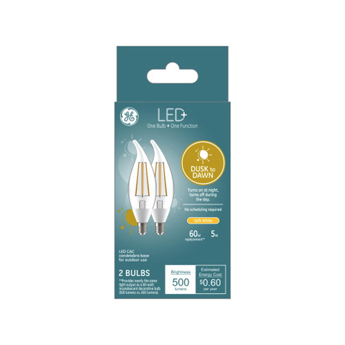 GE 93121492 LED Dusk to Dawn Bulb LED+ CAC E12 (Candelabra) Soft White