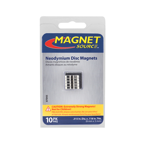 Magnet Source 07045 Super Magnet Disc, Neodymium, 0.315 in Dia, 0.118 in H Silver