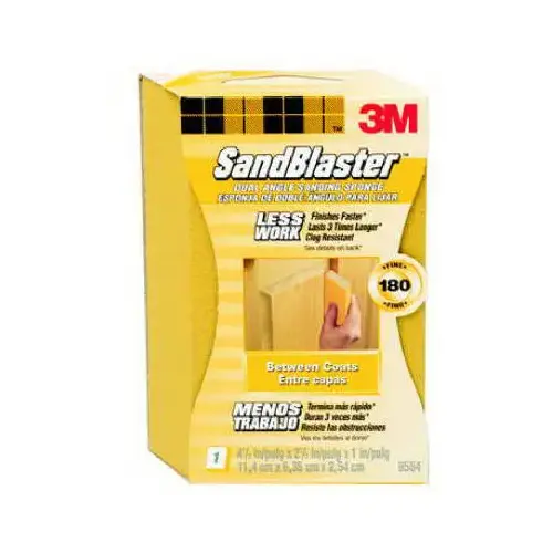 SandBlaster Sanding Sponge, 4-1/2 in L, 2-1/2 in W, 180 Grit, Fine, Aluminum Oxide Abrasive Yellow