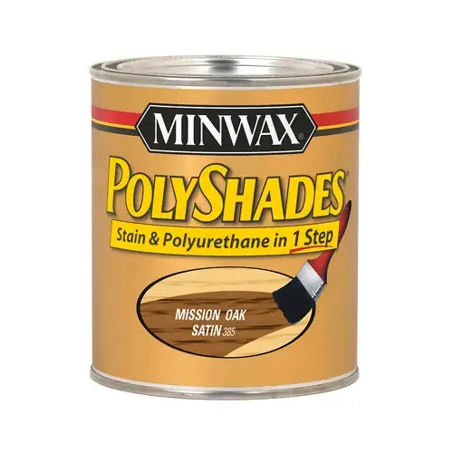 PolyShades 4444 Wood Stain and Polyurethane, Satin, Mission Oak, Liquid, 0.5 pt, Can