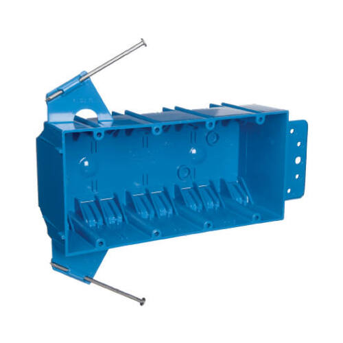 Carlon B455A-UPC Outlet Box, 4 -Gang, PVC, Blue, Bracket Mounting