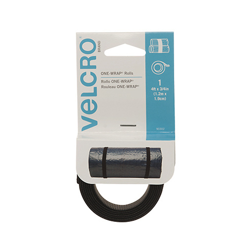 VELCRO Brand 90302 One Wrap Fastener, 3/4 in W, 48 in L, Velcro, Black