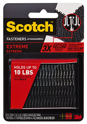 SCOTCH RF6731 Fastener, 1 in W, 3 in L, Black, 10 lb, Acrylic Adhesive Pair