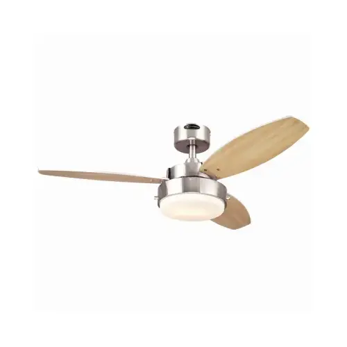 Alloy Series 00 Ceiling Fan, Beech/Wengue Blade, 42 in Sweep, MDF Blade, With Lights: Yes Brushed Nickel