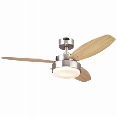 Westinghouse 72216 Alloy Series 00 Ceiling Fan, Beech/Wengue Blade, 42 in Sweep, MDF Blade, With Lights: Yes Brushed Nickel