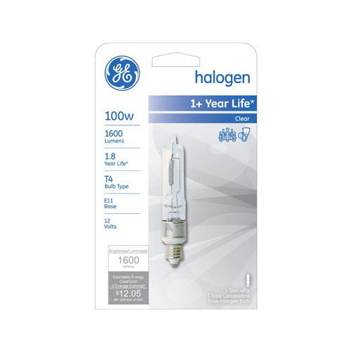 Halogen Bulb 100 W T4 Specialty 1,600 lm White Clear