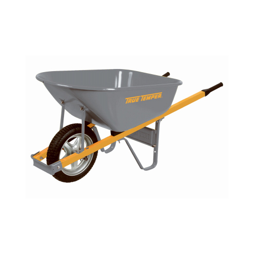 Wheelbarrow, 6 cu-ft Volume, Steel, 1-Wheel, Comfort-Grip Handle
