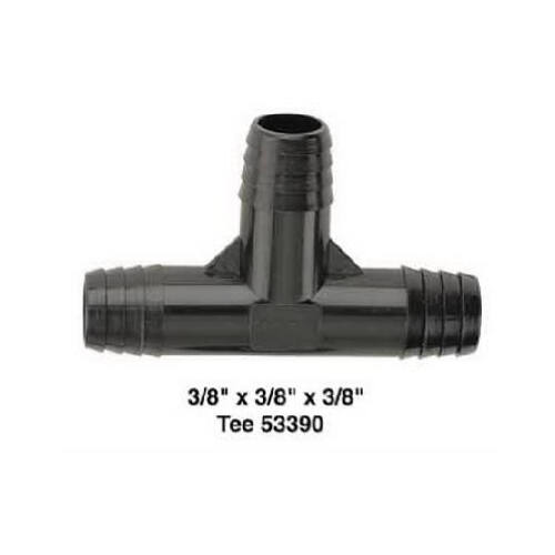 Tee, 3/8 in Connection, Barb, Plastic, Black - pack of 50