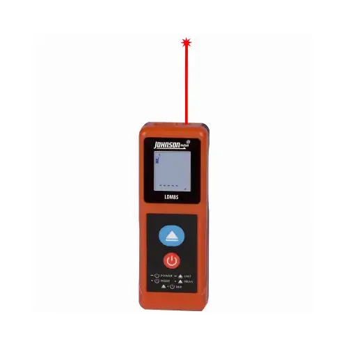 Laser Distance Meter, Functions: Area, Continuous Use, Length, Volume, 2 in to 85 ft, Backlit LCD Display Orange