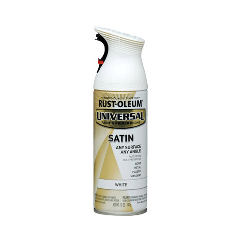 RustOleum 245210 UNIVERSAL Satin Spray Paint, Satin, White, 12 oz