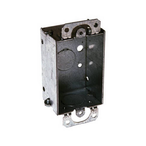 Gangable Switch Box, 1 -Gang, 1 -Outlet, 3 -Knockout, 1/2 in Knockout, Steel, Gray, Galvanized