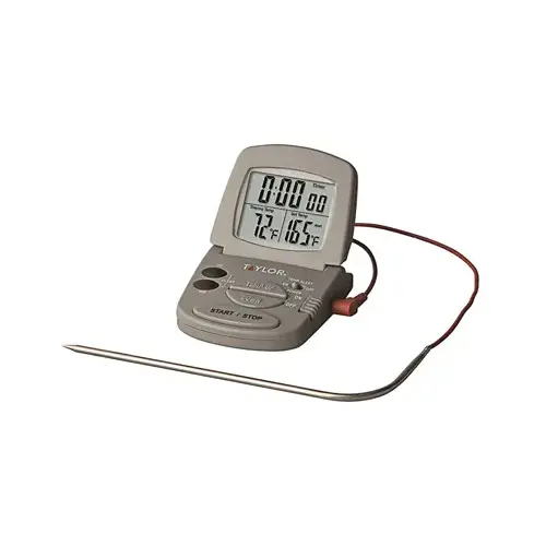 Probe Thermometer, 32 to 392 deg F, Digital Display, Gray