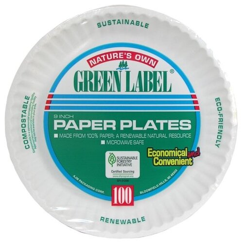 GREEN LABEL PP9GREWH PAPER PLATE GREEN LABEL 9 INCH