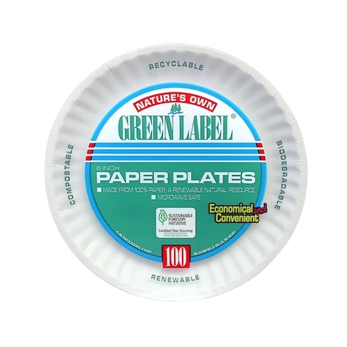 AJM PP6GREWH Ajm Green Label 6 Inch Paper Plate, 100 Count