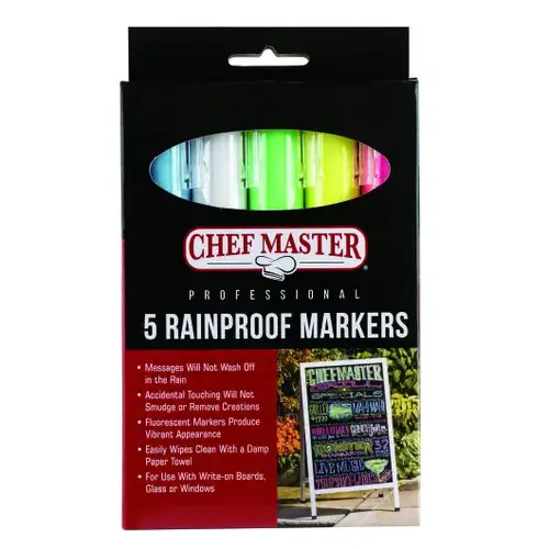 CHEFMASTER/MR. BAR-B-Q 90032 MARKER RAIN PROOF 5 BLUE/PINK/WHITE/GREEN/YELLOW