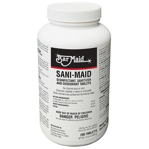 BAR MAID DIS-207 Bar Maid Sani-Maid Disinfectant Sanitizer And Deodorant Tablets, 200 Count
