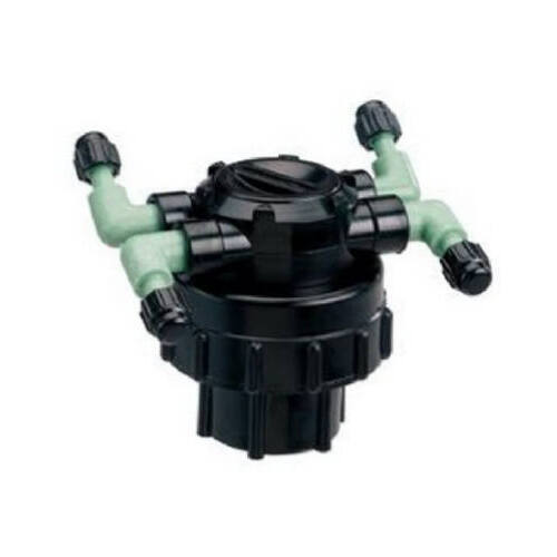 Manifold, 1/2 x 1/4 in Connection, Thread x Barb, 4 -Port, 1/4 in Tubing, Plastic, Black