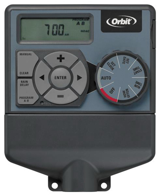 Orbit 57596 Indoor Sprinkler Timer, 120 V, 6 -Zone, 2 -Program, 1 to 99 min Cycle, LCD Display Green