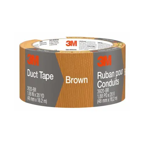 Duct Tape, 20 yd L, 1.88 in W, Polyethylene-Coated Cloth Backing, Brown