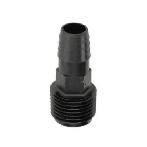 Adapter, 3/8 x 1/2 in Connection, Barb x Male, Plastic, Black - pack of 50