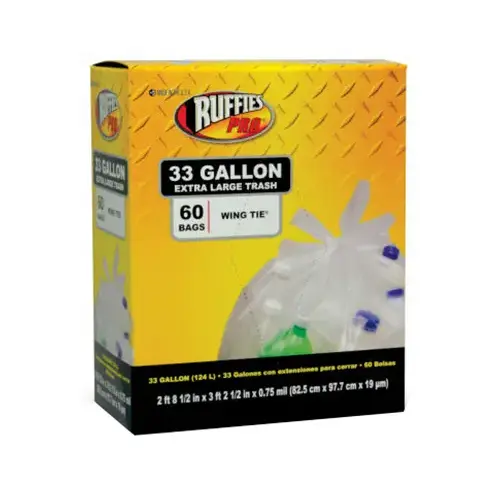 Ruffies 1124909 Trash Recycling Bags, Clear, 33 Gallon, 60-Ct.