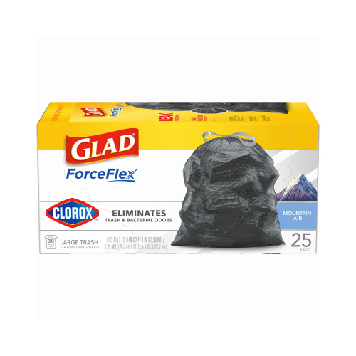 GLAD 79310 Trash Bags Force Flex 30 gal Mountain Air Scent Drawstring Black