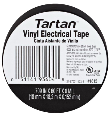 TARTAN 1615 Electrical Tape 3/4" W X 60 ft. L Black Vinyl Black