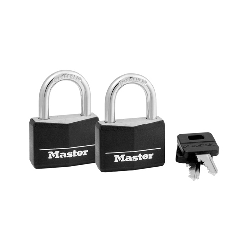 Padlock, Keyed Alike Key, 1/4 in Dia Shackle, Steel Shackle, Brass Body, 1-9/16 in W Body Black - pack of 2