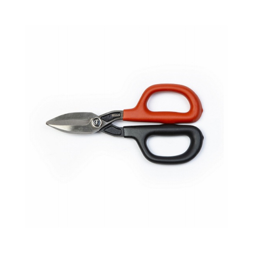 A13N Tinner's Snip, 7 in OAL, 1-3/4 in L Cut, Straight Cut, Steel Blade, Cushion-Grip Handle, Red Handle