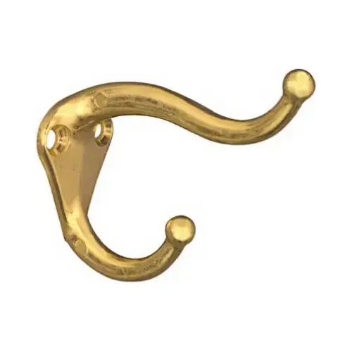 Hat & Coat Hook, Bright Brass - pair