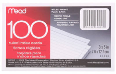 Mead 63350 Index Cards 3" H X 5" W Ruled White White