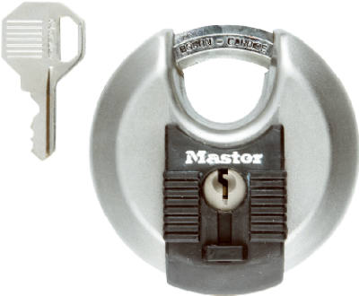 Master Lock M40XKADCCSEN Disk Padlock 2-3/4" H X 1-13/64" W X 2-3/4" L Steel Ball Bearing Locking Keyed Black/Gray