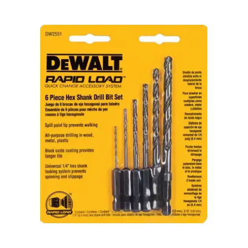 Drill Bit Set, 6-Piece, Black Oxide