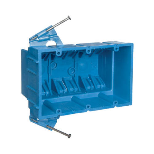 Outlet Box, 3 -Gang, PVC, Blue, Nail Mounting