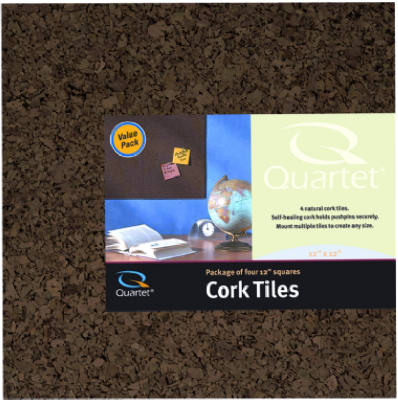 Quartet 15050Q Cork Tiles, Dark, Self-Stick, 12 x 12 In  pack of 4