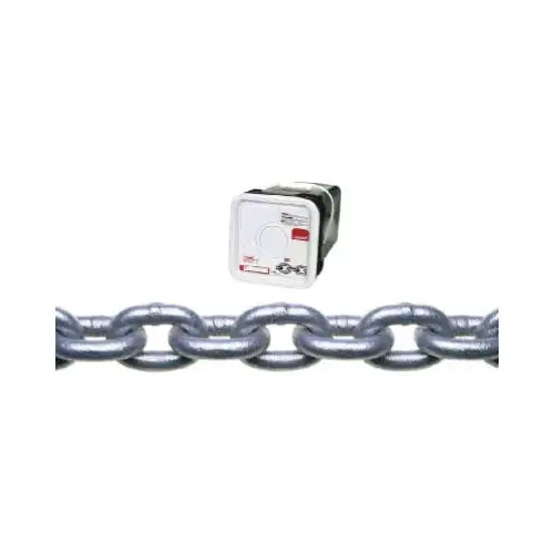 Proof Coil Chain, 3/8 in, 45 ft L, 30 Grade, Steel, Galvanized - pack of 45