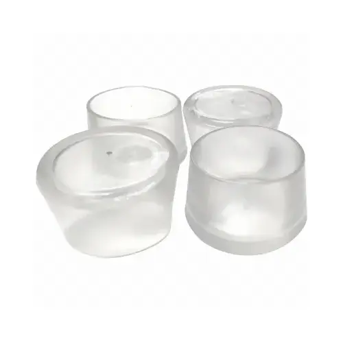 Leg Tip, Round, Plastic, Clear, 1-1/2 in Dia, 1-1/8 in H - pack of 4