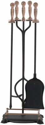 PANACEA 15006 Fireplace Tool Set Black Antique Metal Antique