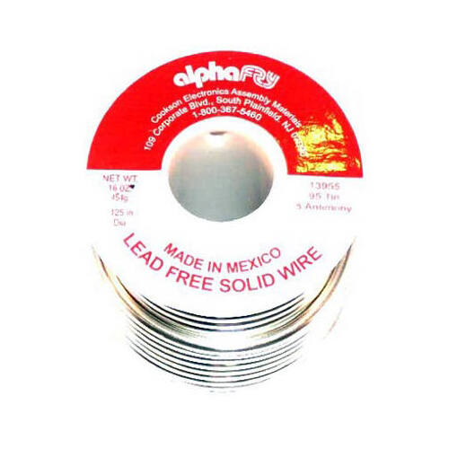 Alpha Fry 13955 Solid Wire Solder 16 oz Lead-Free 0.125" D Tin/Antimony 95/5