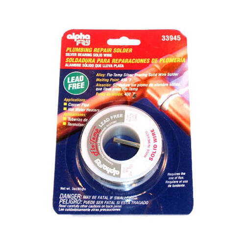 Plumbing Solder 3 oz Lead-Free 0.125" D Silver-Bearing Alloy - pack of 6