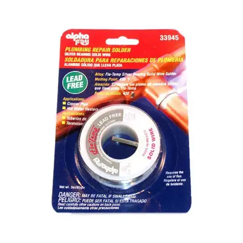 Plumbing Solder 3 oz Lead-Free 0.125" D Silver-Bearing Alloy - pack of 6