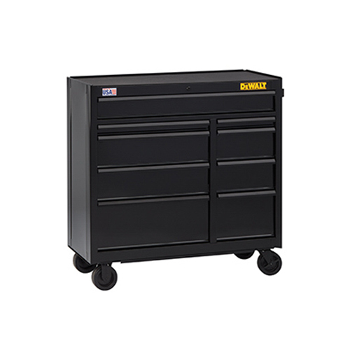 Rolling Tool Cabinet, 15,498 cu-in, 26-1/2 in OAW, 40-1/2 in OAH, 18 in OAD, Steel, Black, 9-Drawer