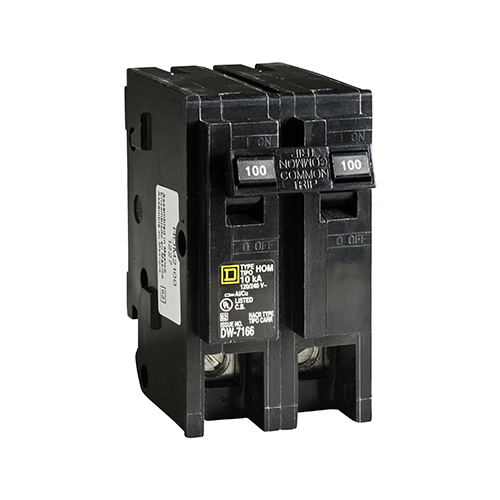 Homeline Circuit Breaker, Mini, 100 A, 2 -Pole, 120/240 V, Fixed Trip, Plug Mounting, Black