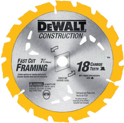 DEWALT DW3192 Circular Saw Blade 7-1/4" D X 5/8" Carbide Tipped 18 teeth