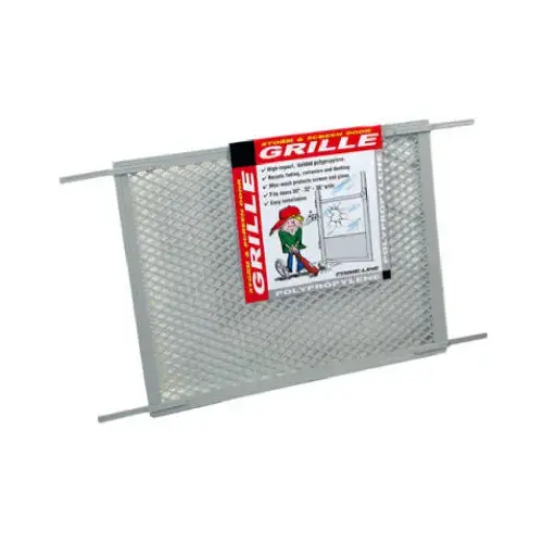 Make-2-Fit PL15515 Hinged Screen Door Grill, 34-1/2 in W, 20 in H, Plastic, For: 30 to 36 in W Sliding Screen Doors Gray